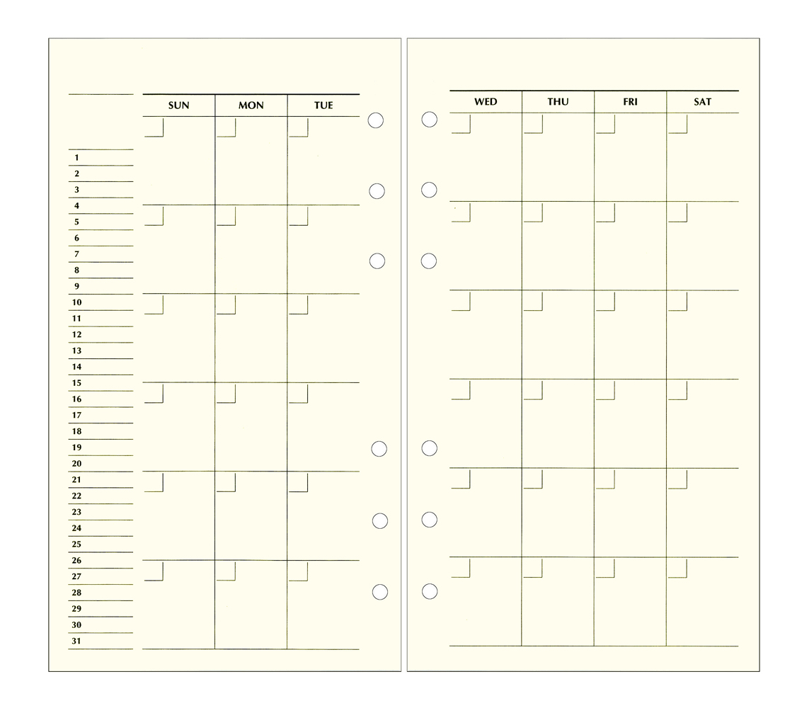 システムリフィル 6穴バイブル フリー月間予定表 カレンダー L2414